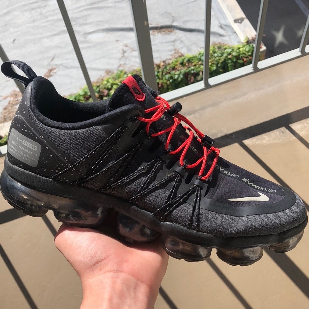 Nike Black and Red VaporMax Athletic Shoes